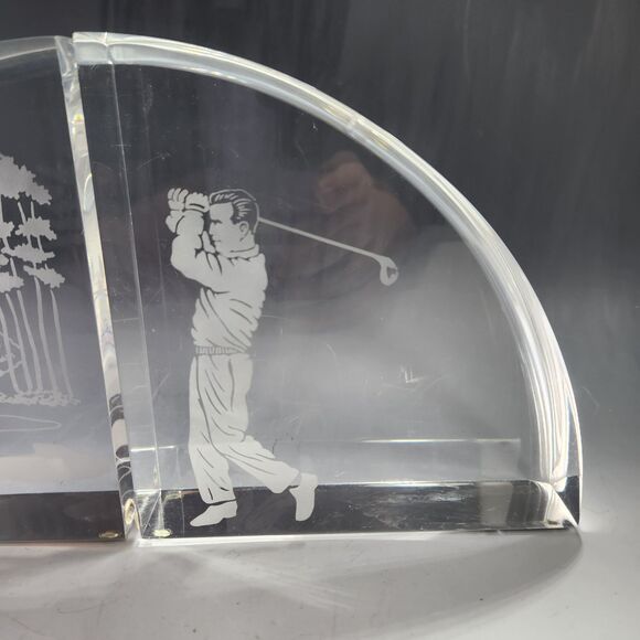 Lucite Bookends Wintrade of Beverly Hills CA Golfer Gift Golf Course Decor VTG - Picture 5 of 10